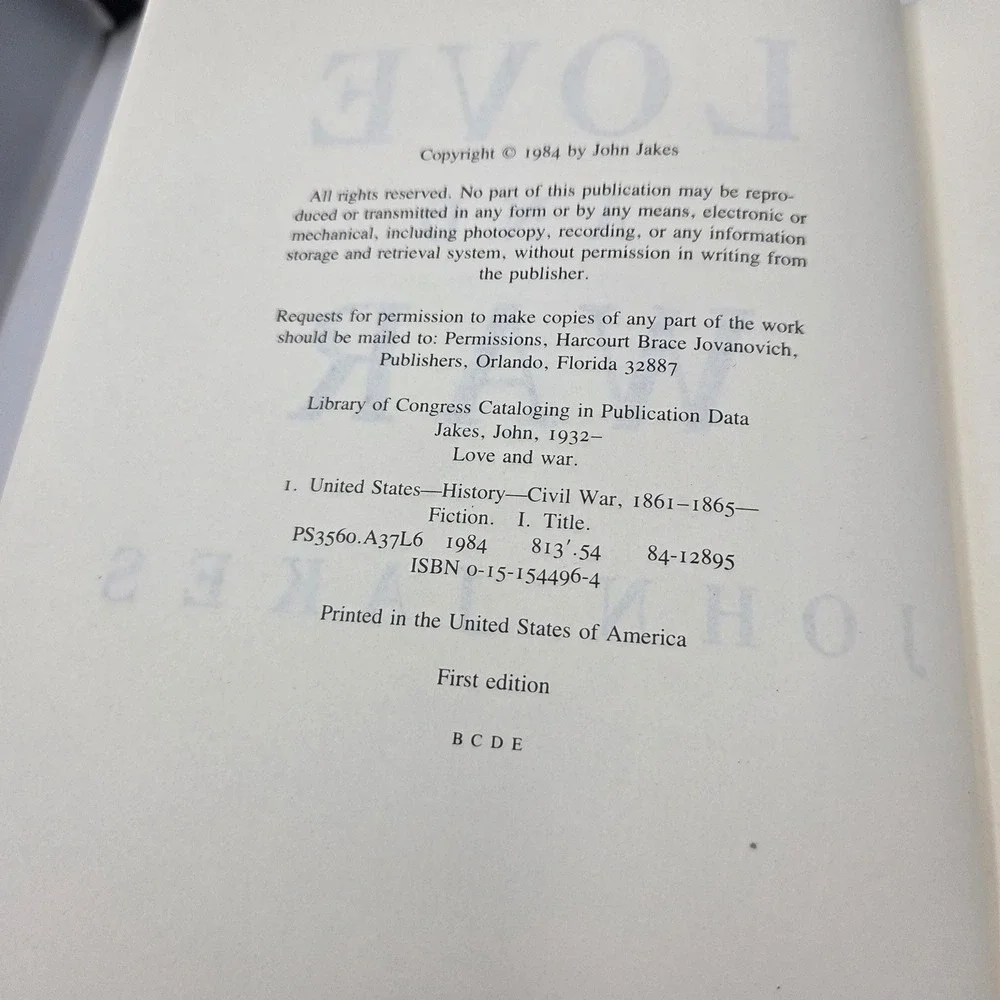John Jakes Love and War Hardcover Book 1st Ed Civil War Fiction Maroon/Cream
